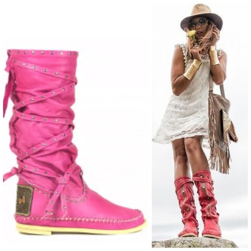 New $360 Hector Riccione Pink Edc Festival Moccasin Cowboy Boots 24 6 6.5 37