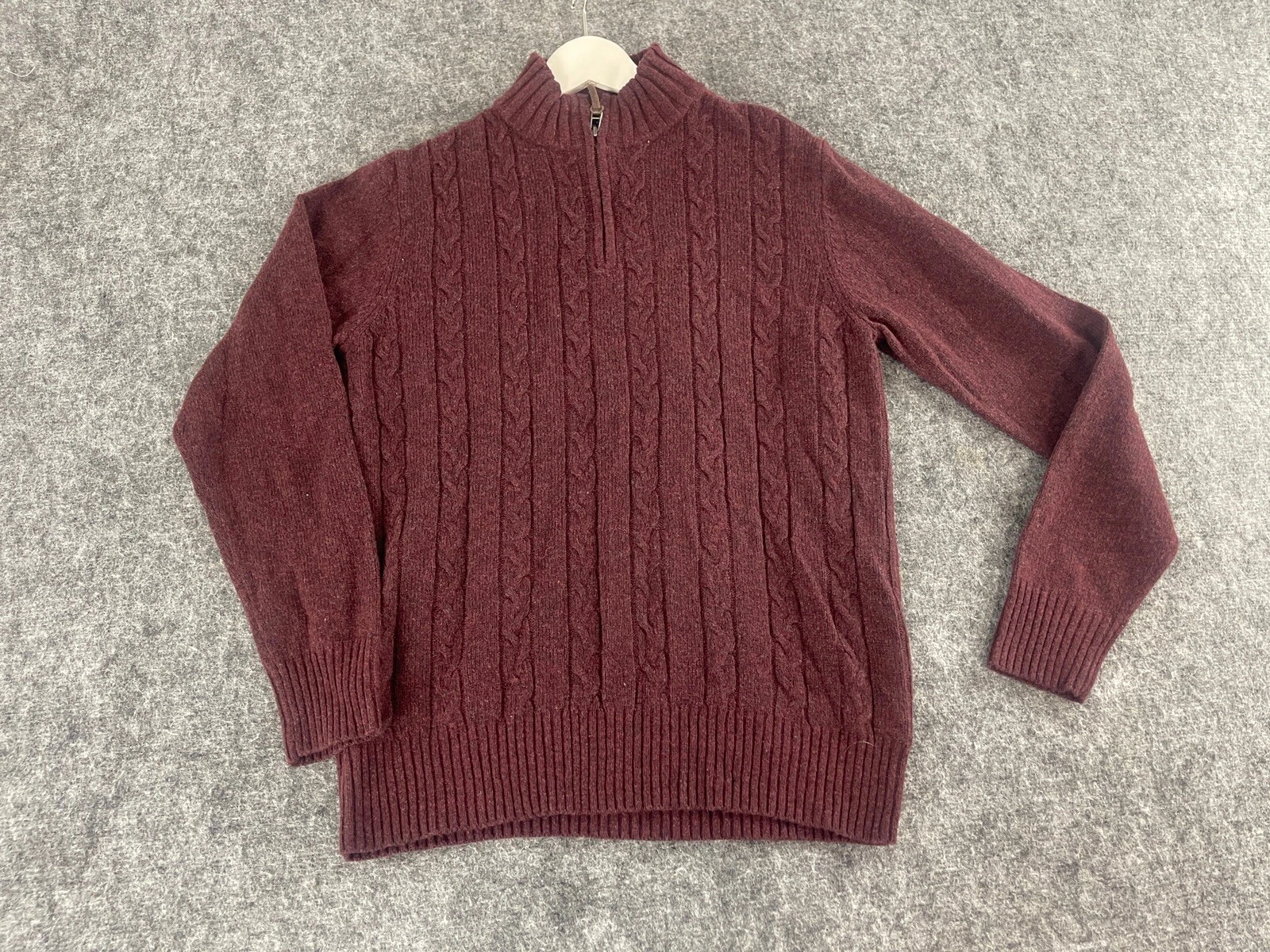 Savile Row Sweater Mens Medium Red Wool Cable Knit Quarter Zip Pullover N215