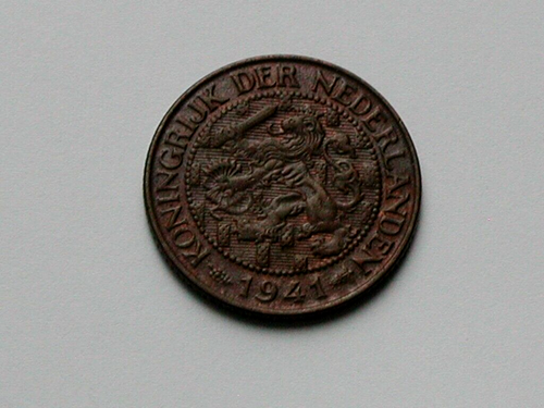 1941 NETHERLANDS WWII Coin - 1 Cent - AU+ lustrous-brown - 第 1/2 張圖片