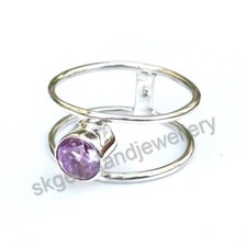 Natural Amethyst Faceted Round 925 Sterling Silver Gemstone Boho Ring For Her
