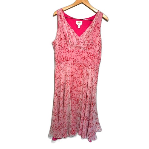 Talbots Dress Women's size 18 Pink Floral 100% Silk Empire Waist Midi Romantic