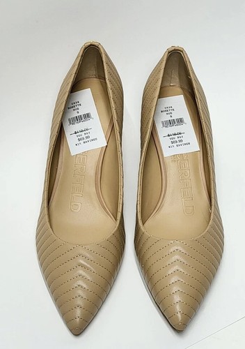 Karl Lagerfeld ROSETTE Leather Pointy Toe Slip On High Heels Women’s Sz 9 Nude - Picture 3 of 8