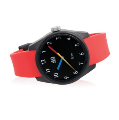 40NINE PRIMARY43MM Quarz Polymer Silikon Schwarz Rot Unisex Uhr