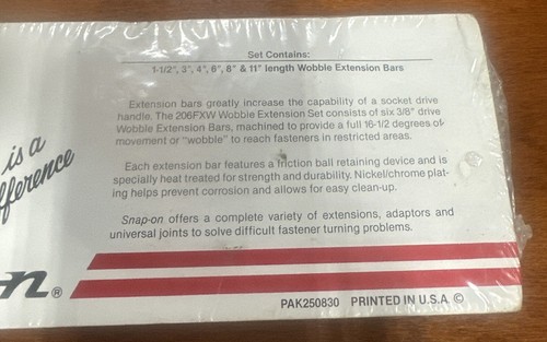 Snap On Tools 3/8 Drive Wobble Extension Set 206FXW - Picture 7 of 7