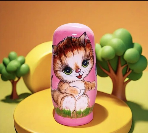 RUSSIAN “PUSSY CAT”WOODEN NESTING STACKING DOLLS BOXED 🌸BRAND NEW - Picture 5 of 6