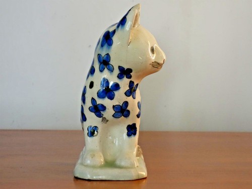 Seltene antike Staffordshire oder Delft Keramik Keramik Katze - Bild 4 von 12