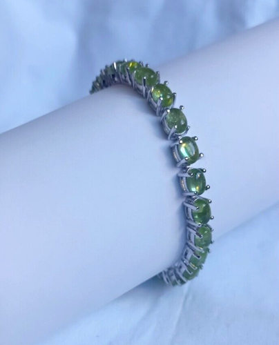 Pulsera Tenis Cabujón Peridoto Natural Plata de Ley 925 Hecha a Mano Joyería - Imagen 8 de 12