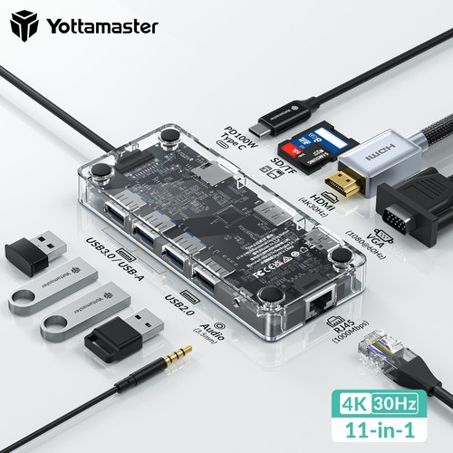11-in-1 Type-C USB 3.0 Hub Multi-Port Laptop Docking Station Type C to 4K HDMI - Picture 1 of 12