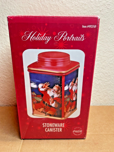 Vintage 2002 Coca-Cola Christmas Cookie Jar Canister Sakura Stoneware SANTA Red