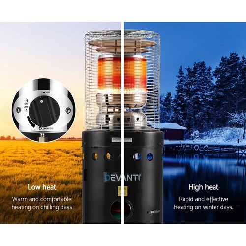 Devanti Outdoor Gas Patio Heater LPG Portable Standing Stainless Steel Black - Picture 7 of 13