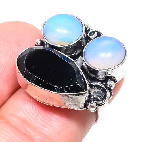 Black Spinel, Fire Opal Gemstone Fashion 925 Sterling Silver Jewelry Ring 6" p07 - Picture 1 of 5