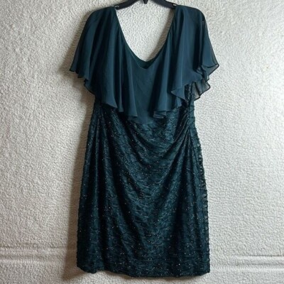 NWT Connected Apparel Womens Green Ruffle Chiffon Overlay Sheath Dress PLUS 16