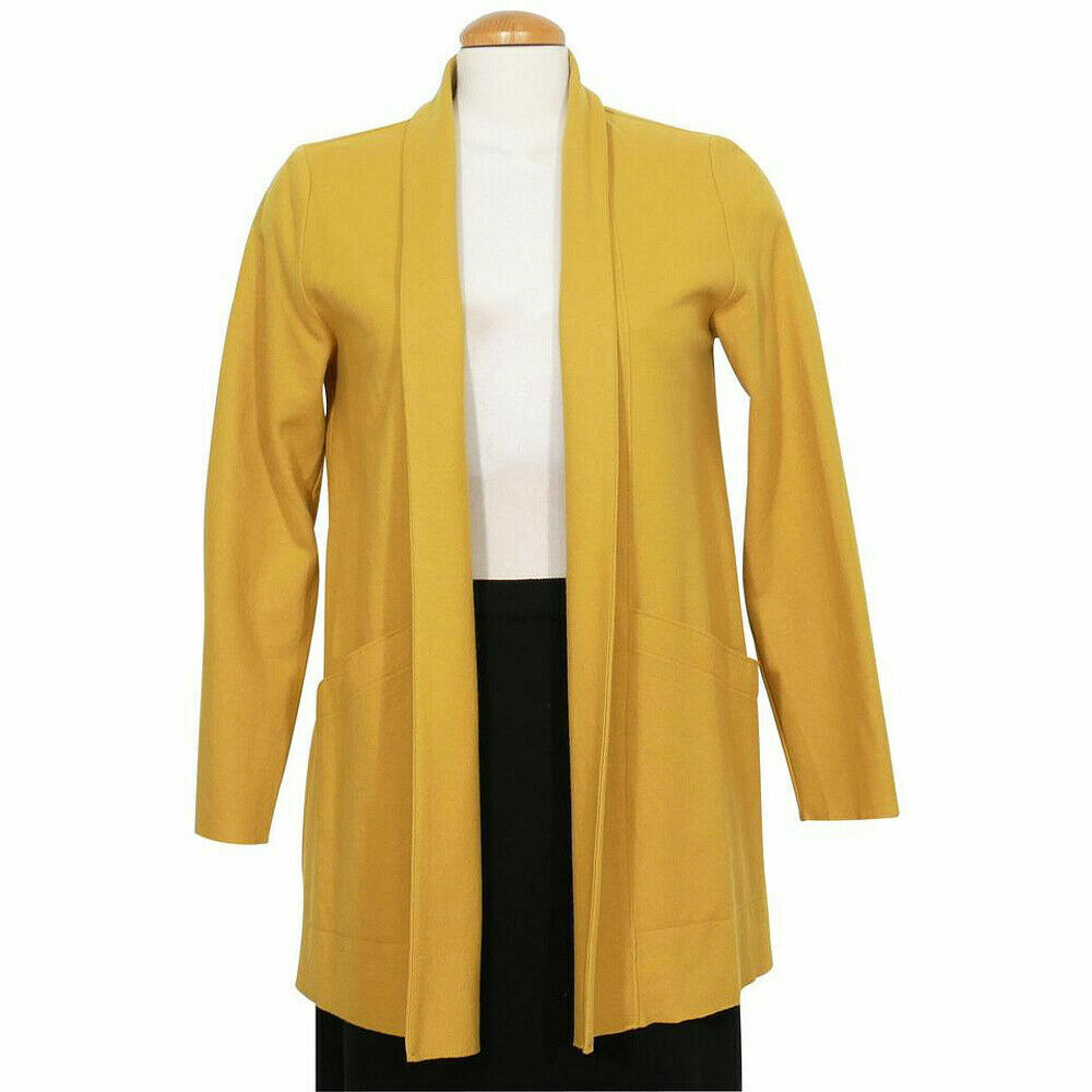 EILEEN FISHER Mustard Yellow Boiled Wool Jersey Shawl Collar Long Jacket PS