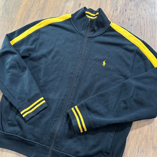 Vintage Polo Ralph Lauren Jacket Mens L Black Yellow Stripes Bomber Track Coat