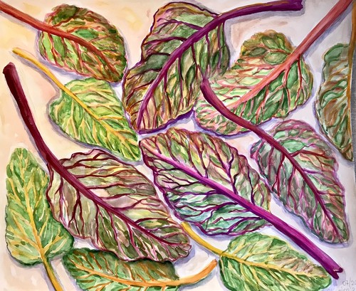 Still Life Watercolor painting, Original 14x17 Kitchen Wall Decor Chard Leaf - Picture 12 of 12