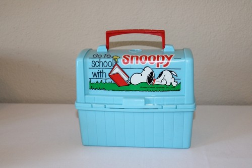Vintage 1968 Peanuts "Have Lunch With Snoopy" Plastic Dome Top Lunch Box Thermos - Picture 9 of 13