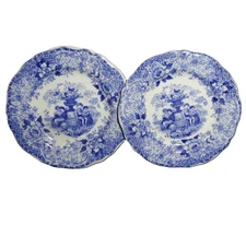 2x Staffordshire Child Blue Toy Dinner Plates LEARNING LESSONS Ridgway 1835