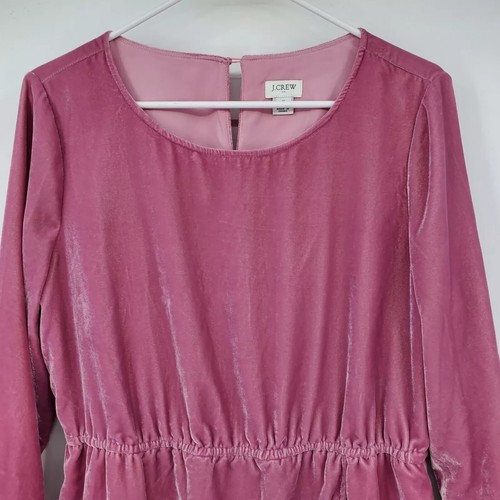 J Crew Velvet Tulip Hem Long Sleeve Dress Guava Berry Pink Size 0 Y642C - Picture 4 of 8