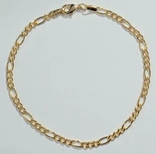 Ankle Bracelet Figaro Link 10 inch Long Gold Filled 4mm Wide Anklet # 31