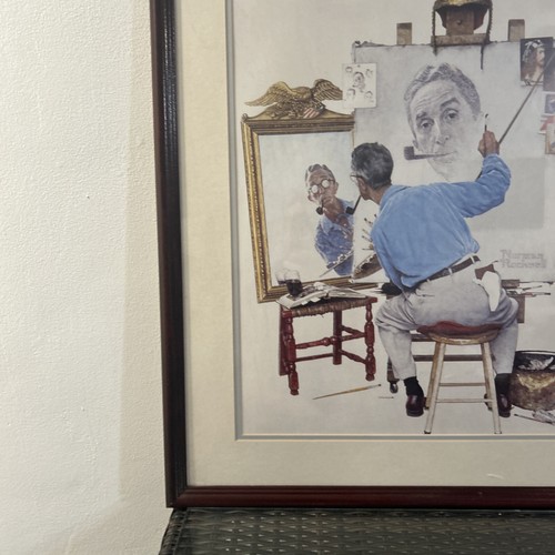 "TRIPLE SELF PORTRAIT " by Norman Rockwell Offset Lithograph 1992 #823/1000 - Picture 5 of 11