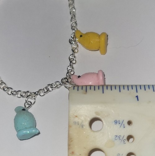 Sugar Easter Chick Bracelet Silver Easter Candy Marshmallow Chicks - Picture 2 of 5