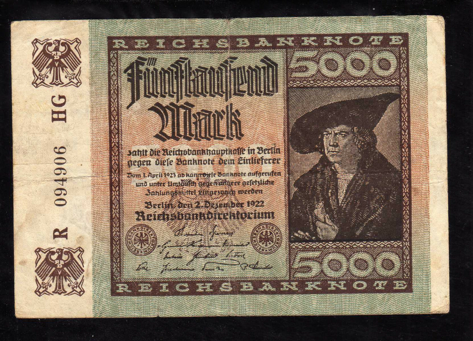 BERLIN - GERMANY NOTGELD   - 5000 MARK REICHSBANKNOTE / SOLD AS EACH