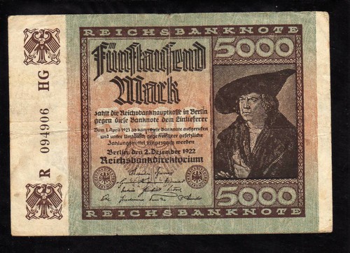 BERLIN - GERMANY NOTGELD - 5000 MARK REICHSBANKNOTE / SOLD AS EACH - Picture 2 of 3