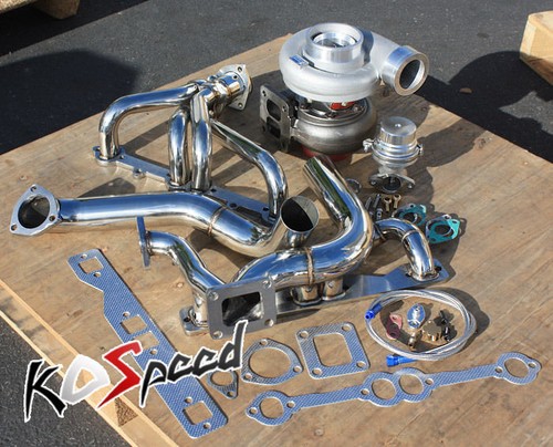 SBC SMALL BLOCK SB CHEVY GT45 SINGLE TURBO SETUP MANIFOLD KIT WASTEGATE OIL LINE