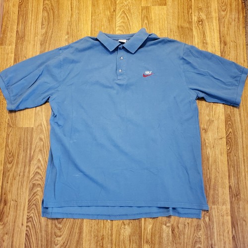 Vintage 90s Nike Shirt Golf Polo Adult 2XL Blue Red Swoosh Gray Tag
