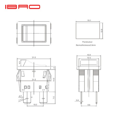 IBAO RCK-21 T105 T125 Switch 4 Pins ON-OFF 2 Positions Red Button Maintaine - Picture 3 of 3