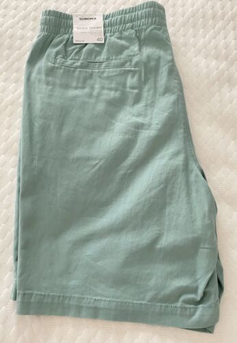 SONOMA Men's Dock Shorts Seafoam Green 100% Cotton 40 Elastic Waist Drawstring