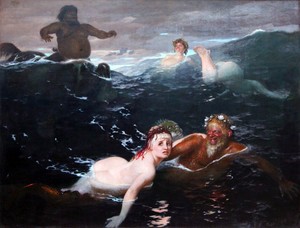 Playing-In-The-Waves-by-Arnold-Bocklin-Oil-Painting-Reproduction-34-034-x-26-034