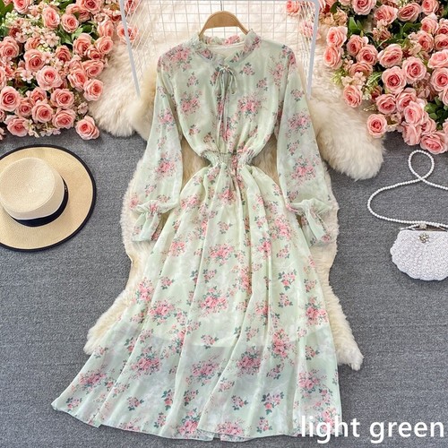 Women Long Swing Dresses Chiffon Floral Flared Sleeve Sweet Casual Vacation - Picture 4 of 15
