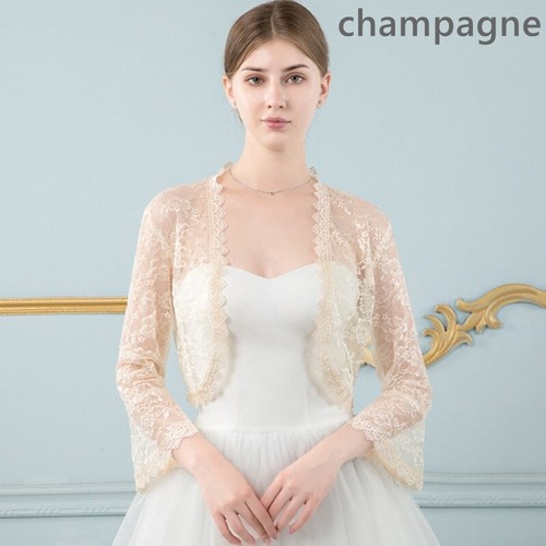 Lady Lace Floral Sheer Coat Shawl Wrap Flared Sleeve Cardigan Bridal Wedding - Picture 21 of 22