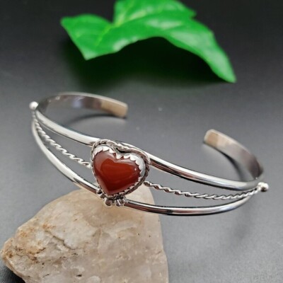 Beautiful Carnelian Gemstone 925 Sterling Silver Handmade Bracelet Cuff RM-25