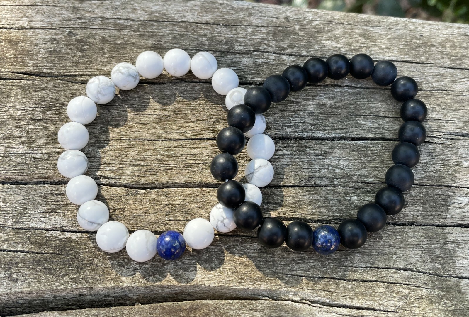 Bracelets de distance en véritable howlite et agate noire de 8 mm