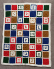 Handmade Crocheted Children Afghan Blanket Alphabet Squares Primary Colors 35x46