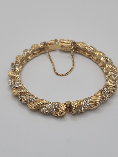 Vintage Oleg Cassini 1964 goldfarben Twist Strass Scharnier Armreif Armband LESEN - Bild 15 von 22