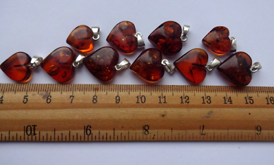 Pendentif Cœur En Ambre De La Baltique (1,2 G) - Bijou Occasion En Résine Jaune