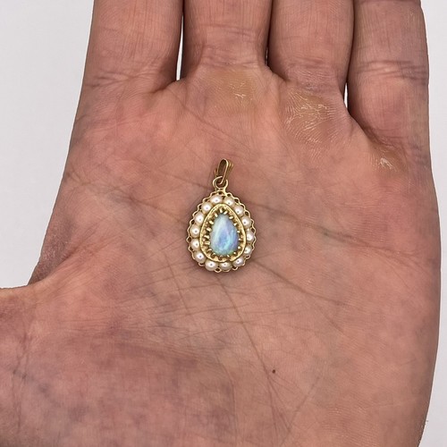 Vintage 14k Gelbgold Birne Opal und Rocailles Heiligenschein Anhänger mit Kaution 1" - Bild 5 von 5