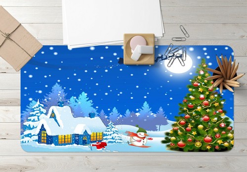 3D Xmas Tree Snowman Skiing I811 Christmas Non-slip Desk Mat Keyboard Pad Amy - Picture 2 of 8
