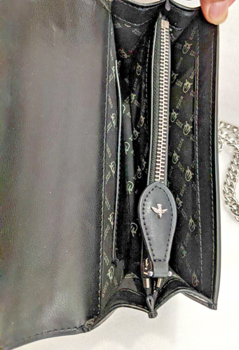 OE. PINKO Leather Flap Crossbody Bag Silver Studded Love Birds w/Chain Strap - Picture 13 of 19