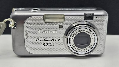 #ad Canon PowerShot A410 3.2MP Digital Camera Silver PARTS REPAIR ONLY Powers On $15.99