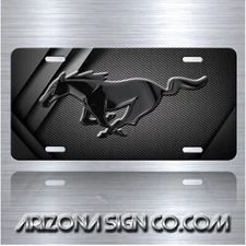 MUSTANG Inspired art on Simulated Carbon Fiber Aluminum License Plate Black