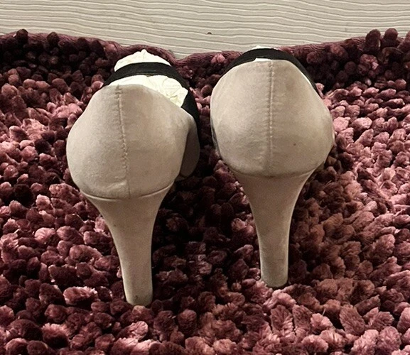 Mujer Stiletto Peep Toe Tacones CATO Negro y Gris Foto 3 de 4