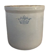 Antique 2 Gallon Crown Stoneware Crock RRP Co Roseville Ohio USA Gray Pottery