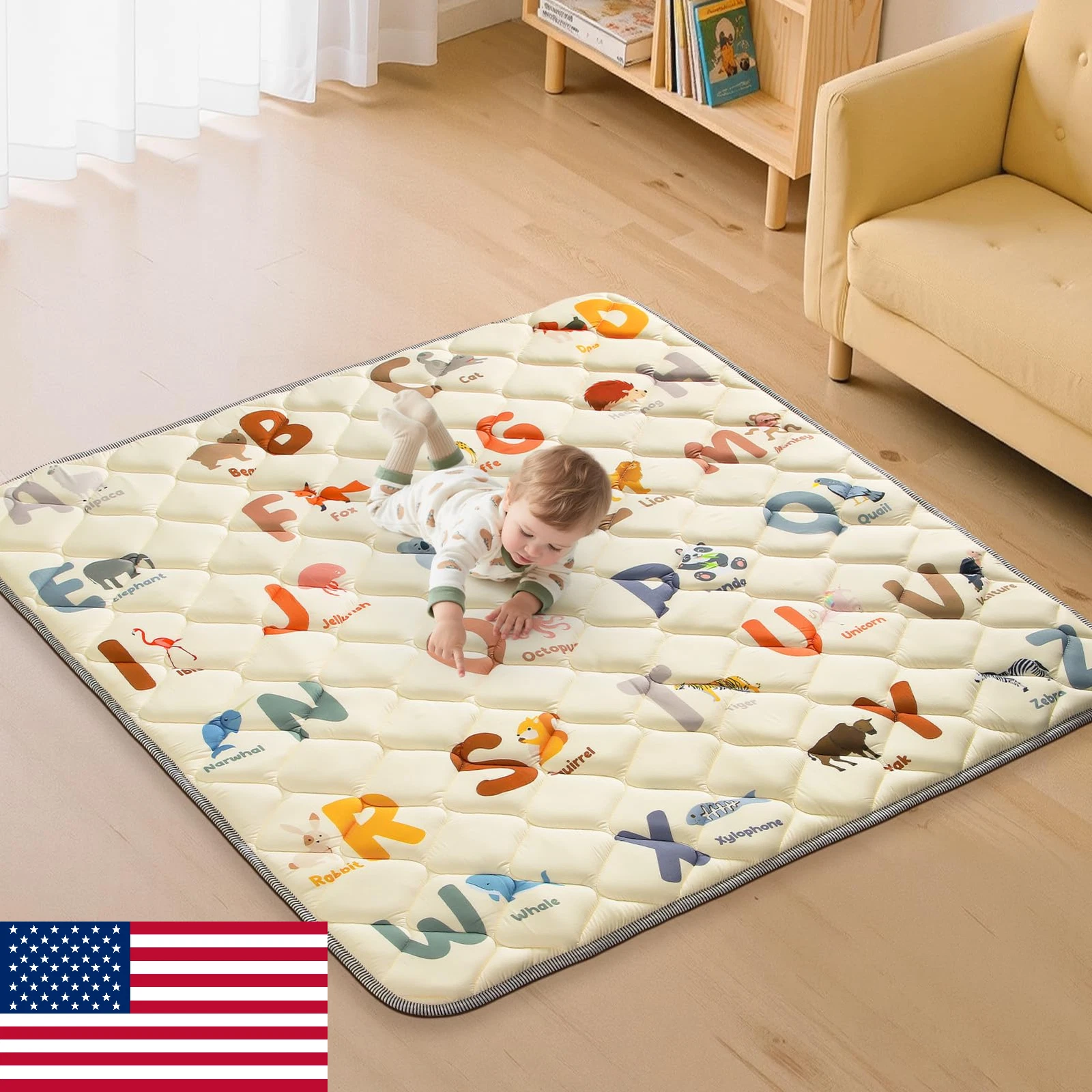 Baby Play Mat for Floor - 47"x47" Large, Thick, Washable - Infants & Toddlers