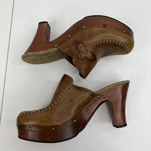 Xhilaration Size 7.5 Clogs Mules Original Y2K 90S Vtg Chunky Wooden Heel Studded - Picture 3 of 10