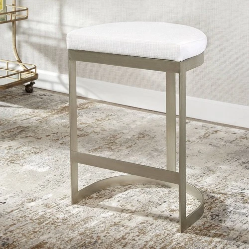 Uttermost Ivanna 26" Silver and White Linen Counter Stool - Picture 1 of 6