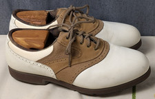 FootJoy Men's 9W Golf Spike Shoes Classics Saddle Tan White Leather Spikes 98308